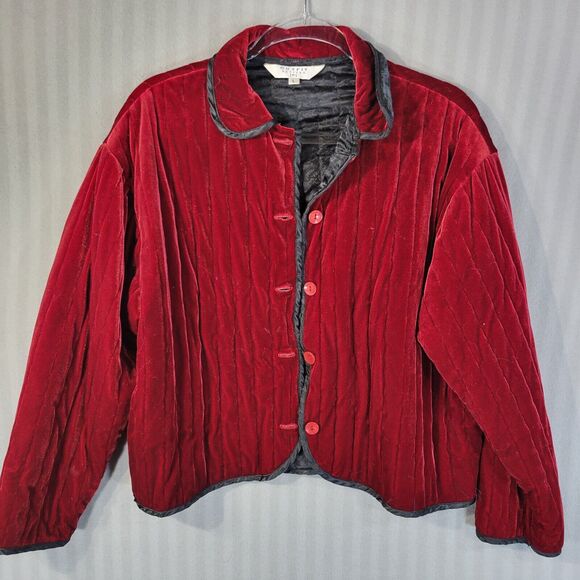john paul richard womens velevt quilted jacket wine red size large button front - Picture 1 of 10